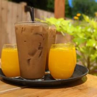 Passionfruit Mimosas And Sri Lankan iced coffee At Mirisata