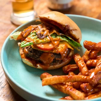 Burger At Ras Plant Based In Brooklyn